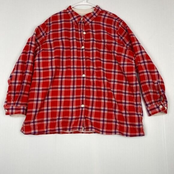 L.L. Bean Women's Fleece-Lined Flannel Shirt Button Front Plaid Womens 2X Red - Picture 3 of 11